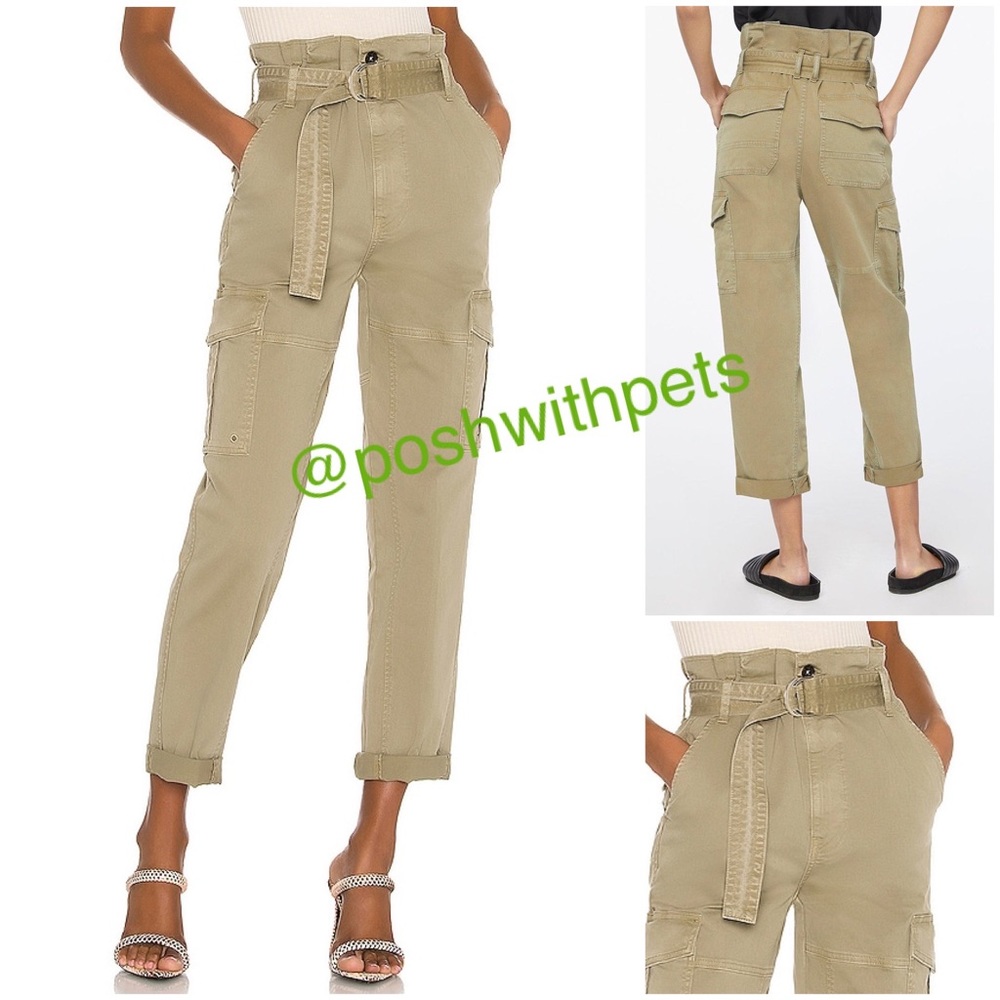 Frame NWT Safari Belted Pant Paperbag Cargo Pants Washed OD Olive Green 26 New